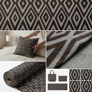 Cortina de Lona con Estampado Geométrico de Diamantes Azul Marino, Estilo Étnico, Personalizada de Fábrica, de Poliéster Impermeable, para Manualidades - Product Image 6