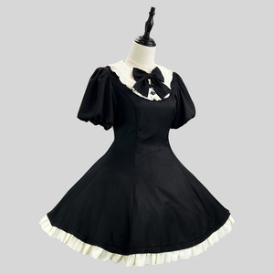 Zixiao Lolita Maid Dress Women Black White Apron Flutter Sleeves Elegant Soft Girl Style - Product Image 4
