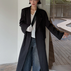 Giacca da <span class=keywords><strong>donna</strong></span> con Longline doppiopetto gessato, <span class=keywords><strong>Trench</strong></span> <span class=keywords><strong>oversize</strong></span> con risvolto per eleganti spostamenti - Product Image 3