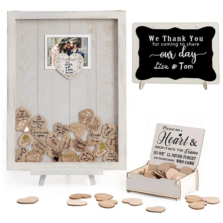 Customized Wedding Guest Book Wooden Picture Frame Personalized Wooden Signature Guest Books