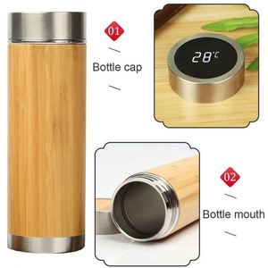 500Ml <b>Thermos</b> Mug Led Temperature Display Smart Touch Bamboo Wooden Stainless Steel Insulated With Tea Infuser Strainer - Product Image 4