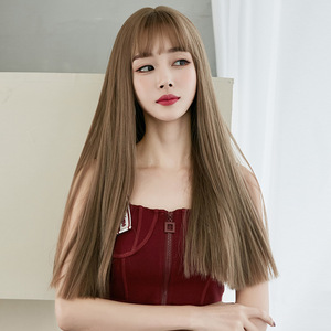 Perruque Femme <span class=keywords><strong>Cheveux</strong></span> Longs Noirs Raides Naturels avec <span class=keywords><strong>Frange</strong></span>, Coiffure Complète, Perruque Réaliste, Vente en Gros Fabricant - Product Image 2