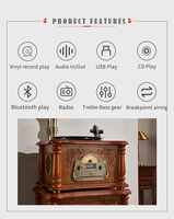 Platine vinyle rétro tout en un phonographe vintage pour LP avec corne en cuivre, haut-parleur intégré Aux-in/USB