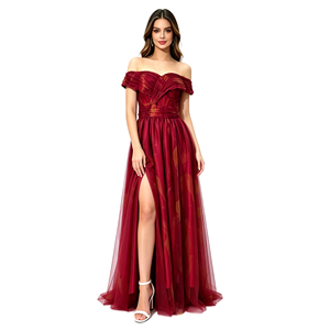 Abito da sera da <span class=keywords><strong>donna</strong></span> <span class=keywords><strong>con</strong></span> spalle scoperte, modello a tromba in tulle, <span class=keywords><strong>con</strong></span> <span class=keywords><strong>spacco</strong></span> laterale, <span class=keywords><strong>lungo</strong></span>, formale, stampa floreale, in poliestere, per feste - Product Image 2