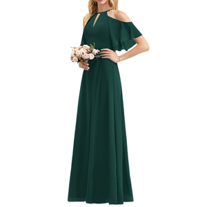 New Look Halter Neck <strong>Cold</strong> <strong>Shoulder</strong> Keyhole High Waits Plain Chiffon Gown Wedding Bridesmaid <strong>Dresses</strong> for Women - Product Image 1
