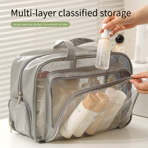 Sac de rangement pour articles de toilette de voyage HANFEIZI, sac cosmétique transparent en PVC avec compartiment pour chaussures - Product Image 5