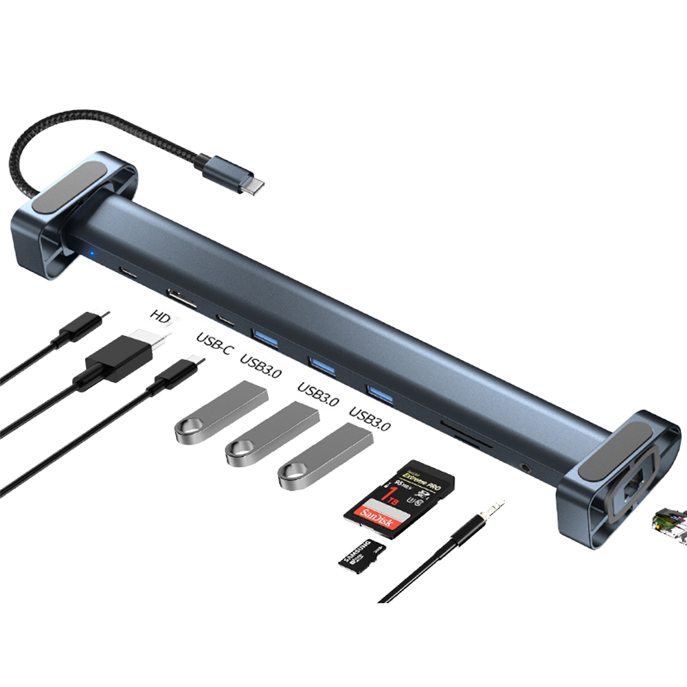 10 in 1 Type C Dock Laptop Stand 4K HDTV SD TF Card Reader USB3.0 RJ45 Ethernet 10 Ports USB C HUB Docking Station