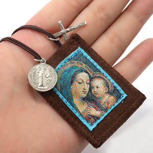 Collar con Colgante <span class=keywords><strong>de</strong></span> Tela <span class=keywords><strong>de</strong></span> Lana <span class=keywords><strong>de</strong></span> la <span class=keywords><strong>Virgen</strong></span> María <span class=keywords><strong>de</strong></span> <span class=keywords><strong>Guadalupe</strong></span>, Amuleto Religioso con Cruz <span class=keywords><strong>de</strong></span> San Benito, Escapulario Católico - Product Image 6