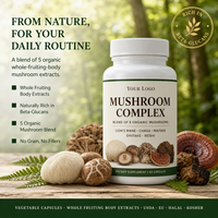 Poudre de champignons fonctionnelle, formule personnalisée OEM pour la nutrition sportive et la récupération, extrait de Reishi, Chaga, Queue de dinde, capsules végétaliennes