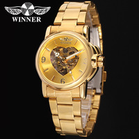 Montre mécanique automatique Winner pour femme, élégante et décontractée, à petit cadran ajouré, bracelet en acier inoxydable, aiguilles cachées