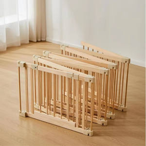 Parc de jeu pliable en bois naturel pour bébé, portable avec taille et forme réglables, inclut 2 planches de jeu - Product Image 5