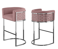 Tabouret de bar haut en acier inoxydable à motif nid d'abeille laser, chaise de bar en tissu velours commercial, meubles en argent
