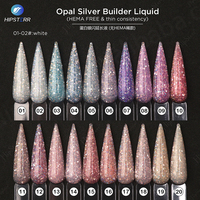 Gel de construction liquide auto-nivelant HEMA FREE & Thin Consistency Opal Glitter Builder en flacon, argent, pour extensions d'ongles