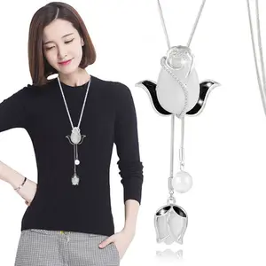 MX05 — collier Long Style coréen pour femmes, pull flocon de neige, long cristal, vente en gros, promo
