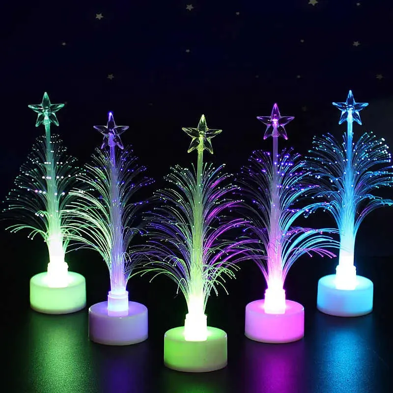 Battery Lamp Xmas Home Decoration For Children Optical Fiber LED Mini Christmas Tree Colorful Flash Color Changing Night Light