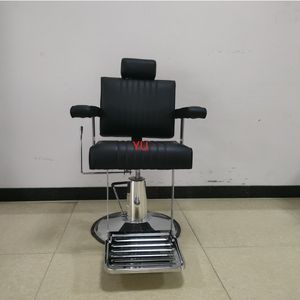 Fauteuil de barbier style antique noir et or, capitonné en cuir, avec pompe hydraulique et base ronde, pour la coiffure, à vendre - Product Image 3