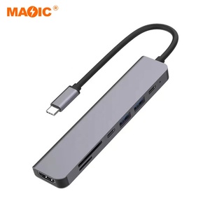 Concentrateur de hub <span class=keywords><strong>USB</strong></span> 7 en 1 2 PD, adaptateur de type C 4k 30hz, séparateur, station d'accueil, extension pour ordinateur portable PC - Product Image 1