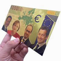 Billet de banque plaqué or 24 carats avec impression colorée de personnages, collection de cartes, vente en gros