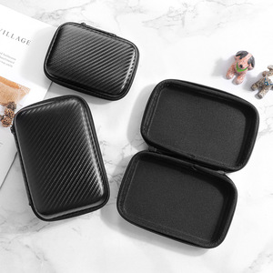 Bolsa de almacenamiento para auriculares EVA, funda con cremallera con textura de fibra de carbono negra para dispositivos digitales, accesorios 3C - Product Image 3