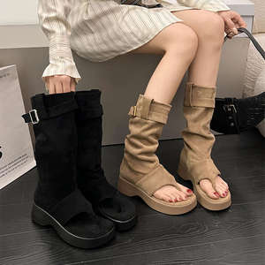 Pantalones cortos de mezclilla estilo western para mujer, con clip en la pierna, a la moda, novedad 2025, con suela gruesa y aumento de altura, Maillard Toe26 - Product Image 4