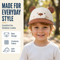 Chapeau d'ours doux en velours côtelé pour bébés et tout-petits, casquette de soleil pour garçons et filles, accessoires de voyage en plein air, prêt à être expédié en gros
