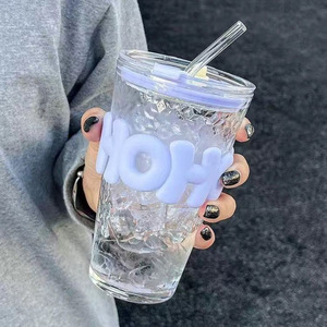 Gobelet en verre à grande capacité avec paille, couleur unie, pour eau et jus, cadeau de rentrée scolaire - Product Image 1