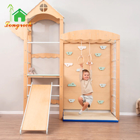 Structure d'escalade en bois Montessori pour intérieur, aire de jeux pour enfants avec échelle, mur d'escalade et filet, activité ludique pour tout-petits