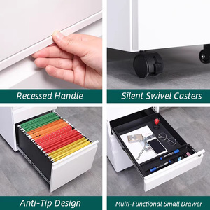 Siyah 3 çekmeceli taşınabilir dosya dolabı kaz boynu tutamaklı ve kilitli-tekerlekler ile Modern çelik depolama - Product Image 2