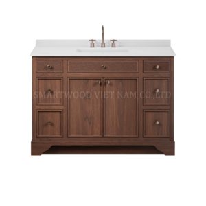Traditional Solid Wood Bathroom Vanity 60 In Floor Standing Dark Finish Ceramic Basin With <b>Drawers</b> Rectangle Shape - Product Image 3