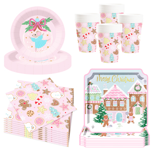 DAMAI Christmas Party Supplies Disposable Dinnerware Tableware Favors for 8 Guests Christmas Party Plates Napkins Tableware Set - Product Image 3