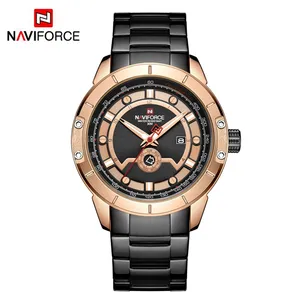 NAVIFORCE NF9166 高品质石英商务品牌手表夜光日历黑色不锈钢手腕带男士表带