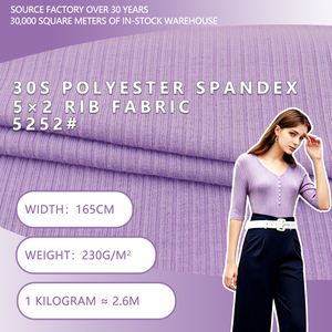 30S Polyester Spandex 5x2 Vertical Rib Knit Fabric 165cm Width 230gsm Stretch <b>For</b> T Shirts Tops <b>Undershirts</b> - Product Image 2