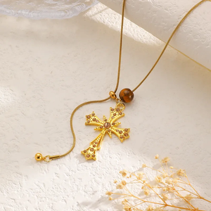 Stylish Adjustable <b>Cross</b> <b>Necklace</b> for Women with High Quality <b>Gold</b> and Silver 304 Stainless Steel Chain Pendant Accessories - Product Image 4