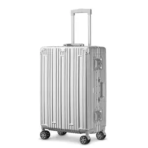 2024流行的万向轮手推车推箱通用飞机3件装行李箱套装铝框防水行李箱