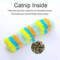 Juguete interactivo para masticar gatos con diseño de arcoíris, almohada de tira de felpa duradera con papel de sonido para gatos y perros, juguete de hierba gatera para mascotas