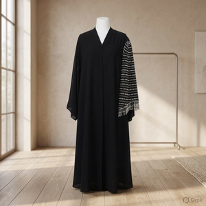 Abaya de Lujo con Adornos de Cristal Negro y Cintura Impero - Product Image 2