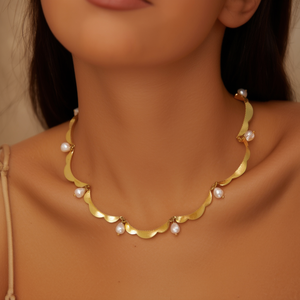 E550-N300-0186G Gargantillas de Perlas para Mujer, Collares de Acero Inoxidable 316L, Chapado en Oro, Perlas de Imitación en Forma de Arroz, Blancas, Grado AA, Clásicas - Product Image 3