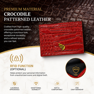 Custom Red Crocodile Embossed Leather Card Holder <strong>Wallet</strong> for Men Women <strong>RFID</strong> Blocking Slim Minimalist Design Multiple Card Slots - Product Image 3