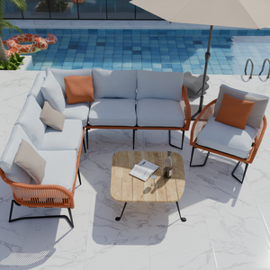<span class=keywords><strong>Mesa</strong></span> <span class=keywords><strong>Plegable</strong></span> para Acampar al Aire Libre con Sofá de Mimbre Sintético y Estructura de Hierro, Diseño Moderno y Simple, Cojines para Jardín, Patio o <span class=keywords><strong>Terraza</strong></span> - Product Image 3