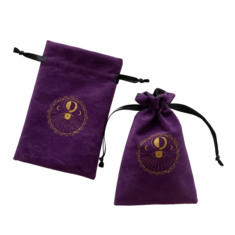Custom Gold Logo 4x6inch Satin Lining Velvet Drawstring Rosaries Bags For Promotion