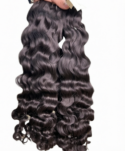 Extensions de cheveux humains ondulés naturels Remy vierges, double trame, noir naturel, pour salon - Product Image 1