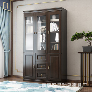 Lingdong Island Furniture <b>Solid</b> <b>Wood</b> <b>Bookcase</b> S102 Glass Door Storage Cabinet Study Furniture Rosewood Color - Product Image 2