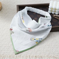 Eleganter Damen-Kopfwickel Grau-Grün Geometrische Blumenstickerei Spitzenbesatz Vintage Ländlicher Dekorativer Kopfschmuck