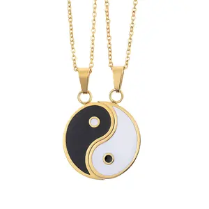 LOORDON STOCK Stainless Steel Lovers /Couple Yin and Yang Pendant Necklace Set