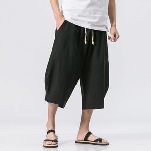 Pantalones cortos de lino y algodón sueltos de estilo <span class=keywords><strong>chino</strong></span> | Pantalones de verano transpirables para hombres | Pantalones de calle de talla grande - Product Image 3