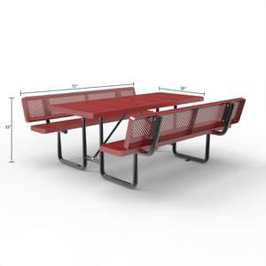 Meja Piknik Persegi Panjang Besi Desain Modern Tahan Lama 72 Inci Multi Warna OEM dengan Sandaran Logam Berlubang Merah untuk Furnitur Luar Ruangan - Product Image 1