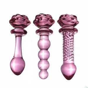 Crystal Rose Penis Glass Men's Women's G-spot Anal Anal Plug Beads Masturbation Erotic Expander Adult Sex Toy Products Prostate