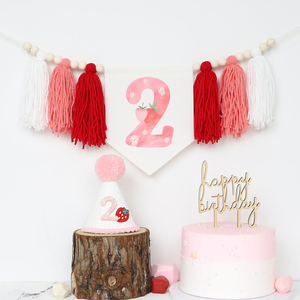 Strawberry Theme <strong>2</strong> <strong>Year</strong> <strong>Old</strong> Birthday High Chair Tassel Banner Hat Cake Topper Strawberry Birthday <strong>Party</strong> Decoration - Product Image 3
