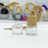 Diffuseur de voiture suspendu transparent 6 ml, bouteille carrée en verre dépoli avec couvercle en bois et bouchon à vis, bouteille vide de haute qualité 8 ml motif fleur de rose