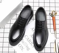 Chaussures Oxford formelles noires pour hommes, en cuir de vache véritable, à bout rond, à lacets, avec rehaussement de 10 cm, vente en gros OEM